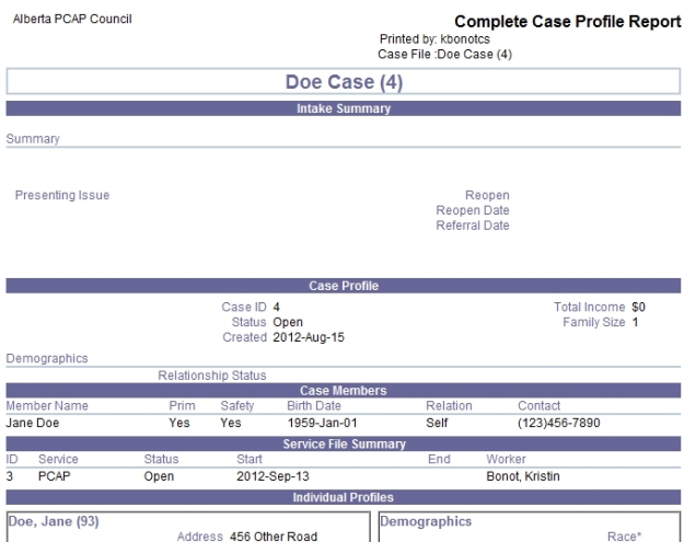 complete case profile report